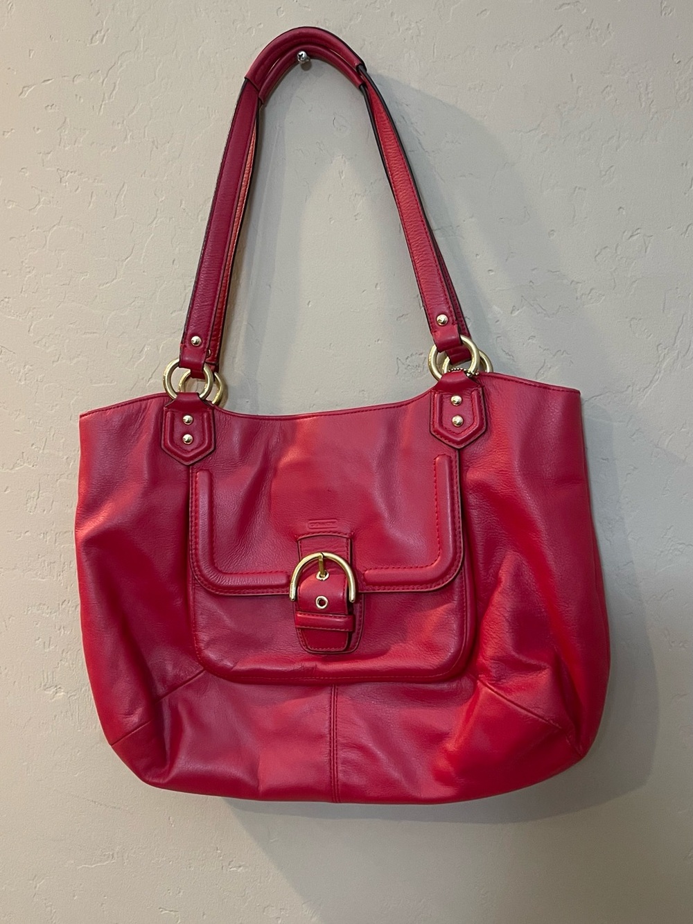 Bright Red Leather Bag wFront Buckle Pocket y2k gold hardware shoulder medium